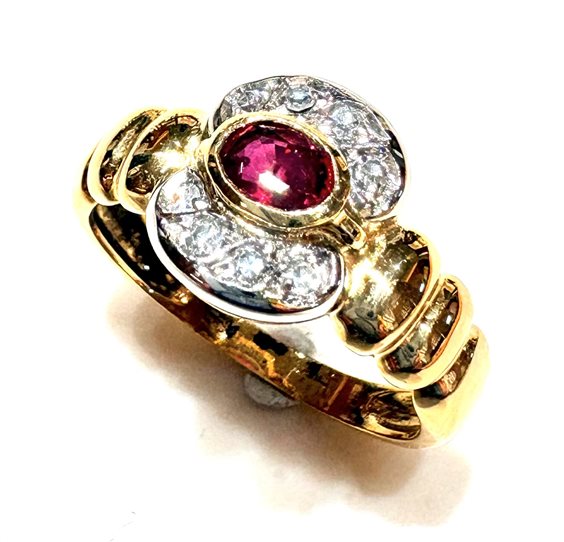Ring Sommer Woman Anni '80 in Yellow Gold Rubino 0.35 Ct RUB CT 0.35 DIA CT 0.13 VS/G - RUB CT 0.35 DIA CT 0.13 VS/G
